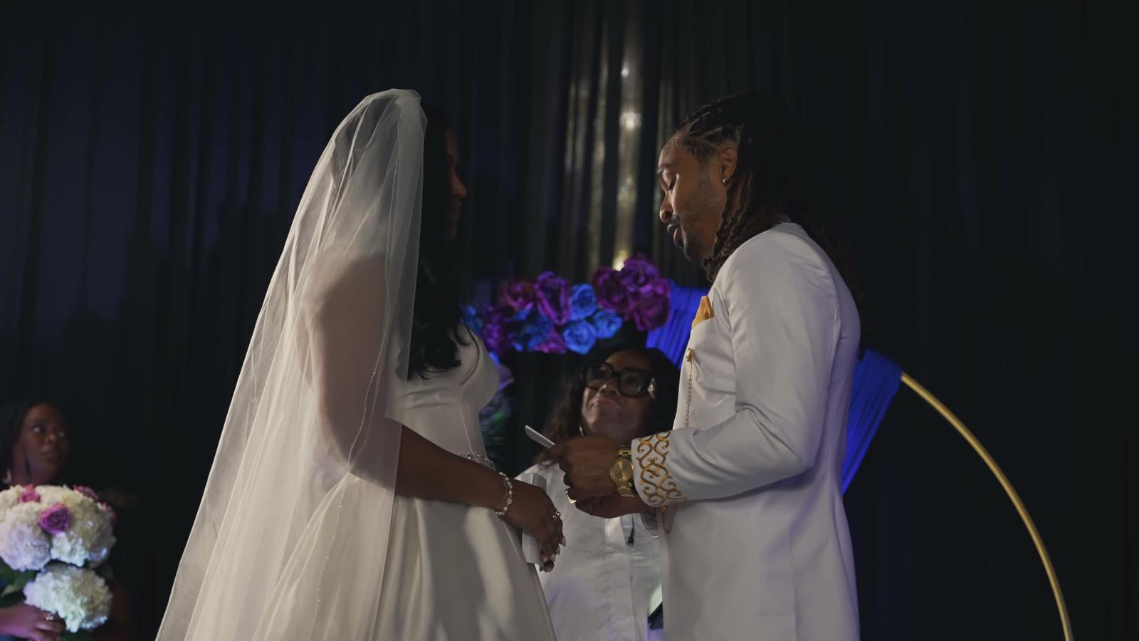 Moody wedding ceremony moment at the altar